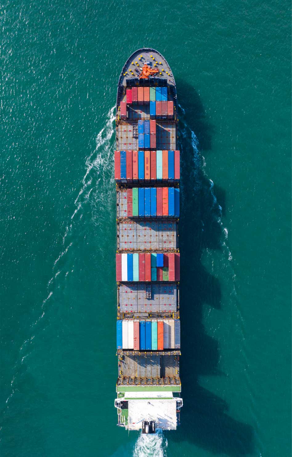 Aerial shot of a container ship in the ocean