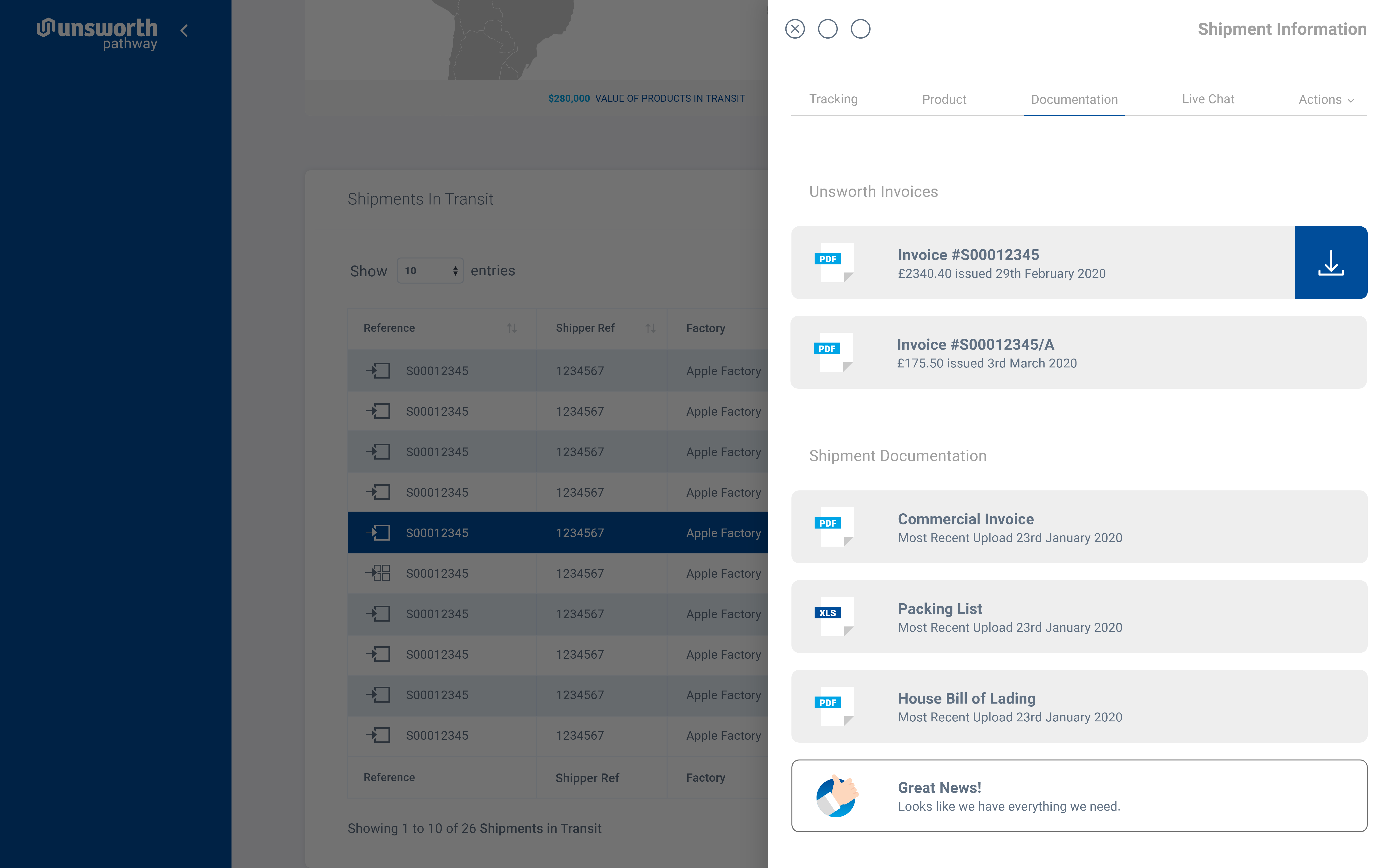 Unsworth's HaulHub Logisticsapplication example
