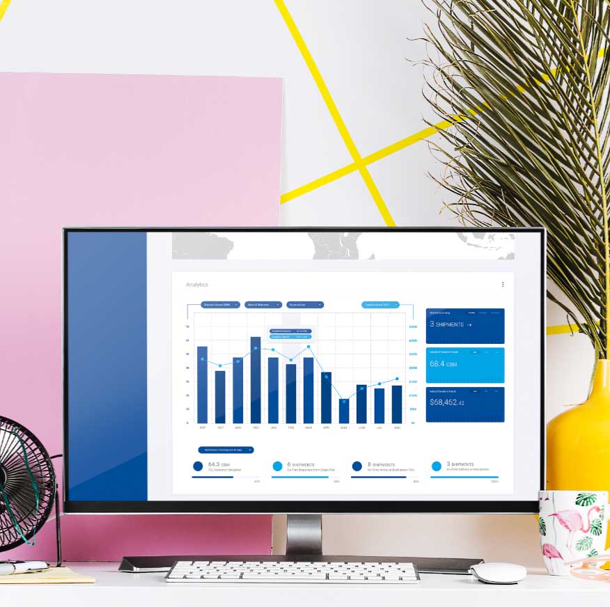 Statistics on a computer screen in office